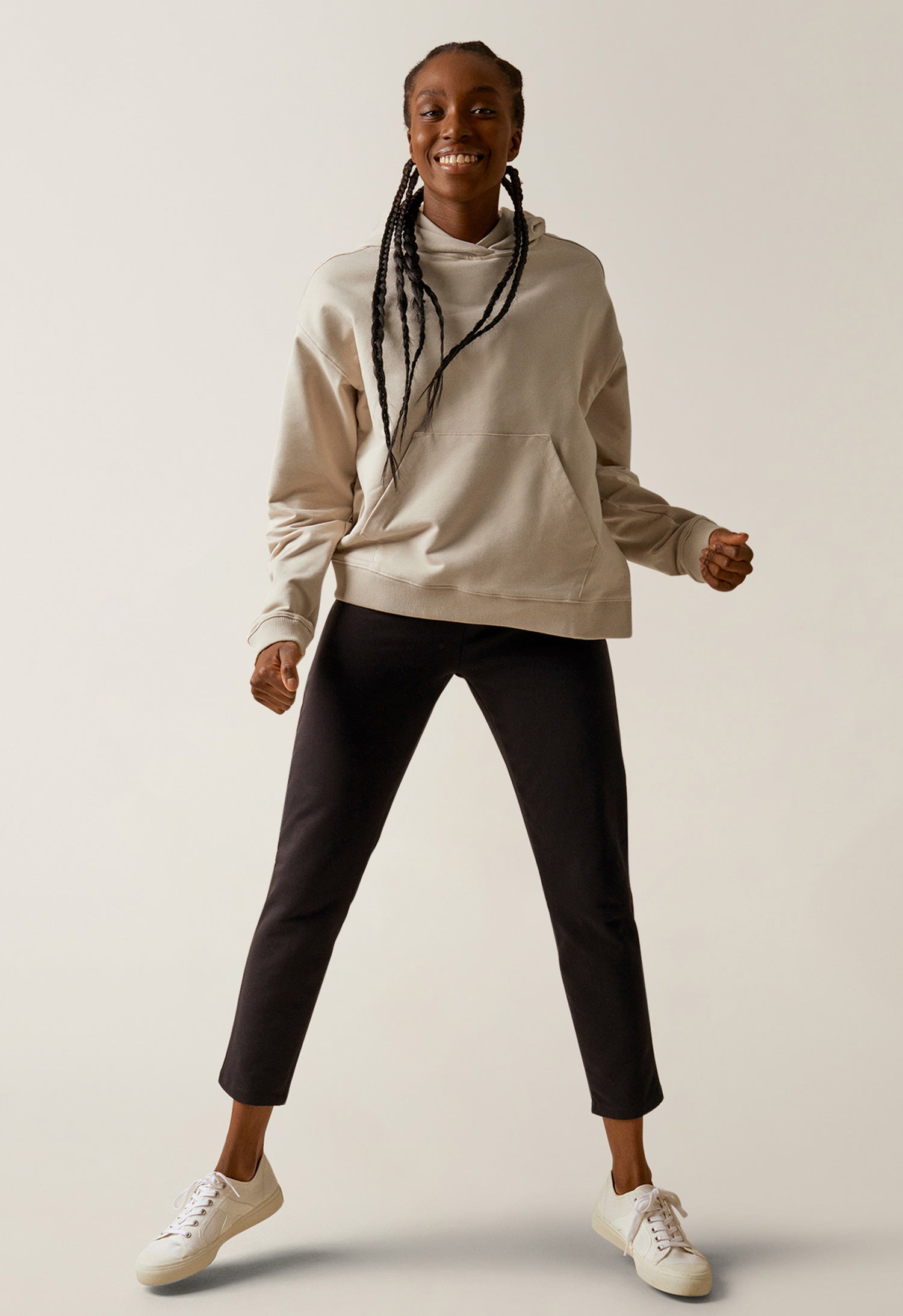 Sweat à capuche de maternité avec ouverture d'allaitement - Beige clair