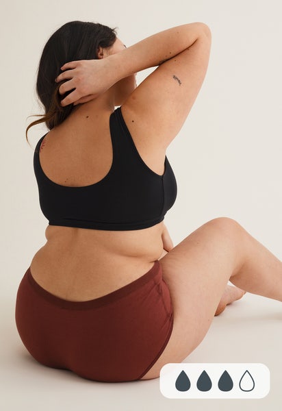 Culotte menstruelle hipster, flux moyen, bordeaux rouille