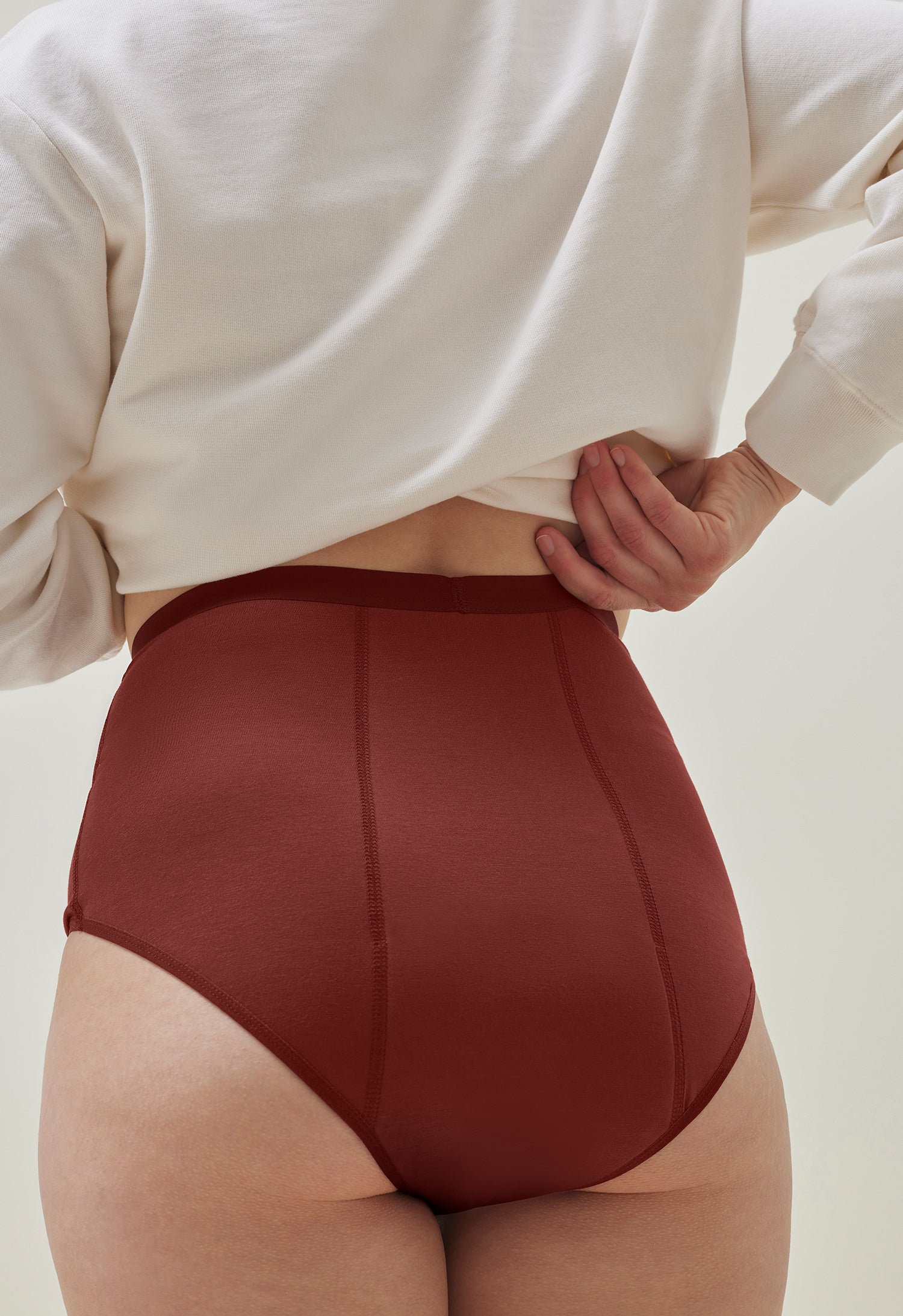 Culotte menstruelle taille haute, flux moyen, bordeaux rouille