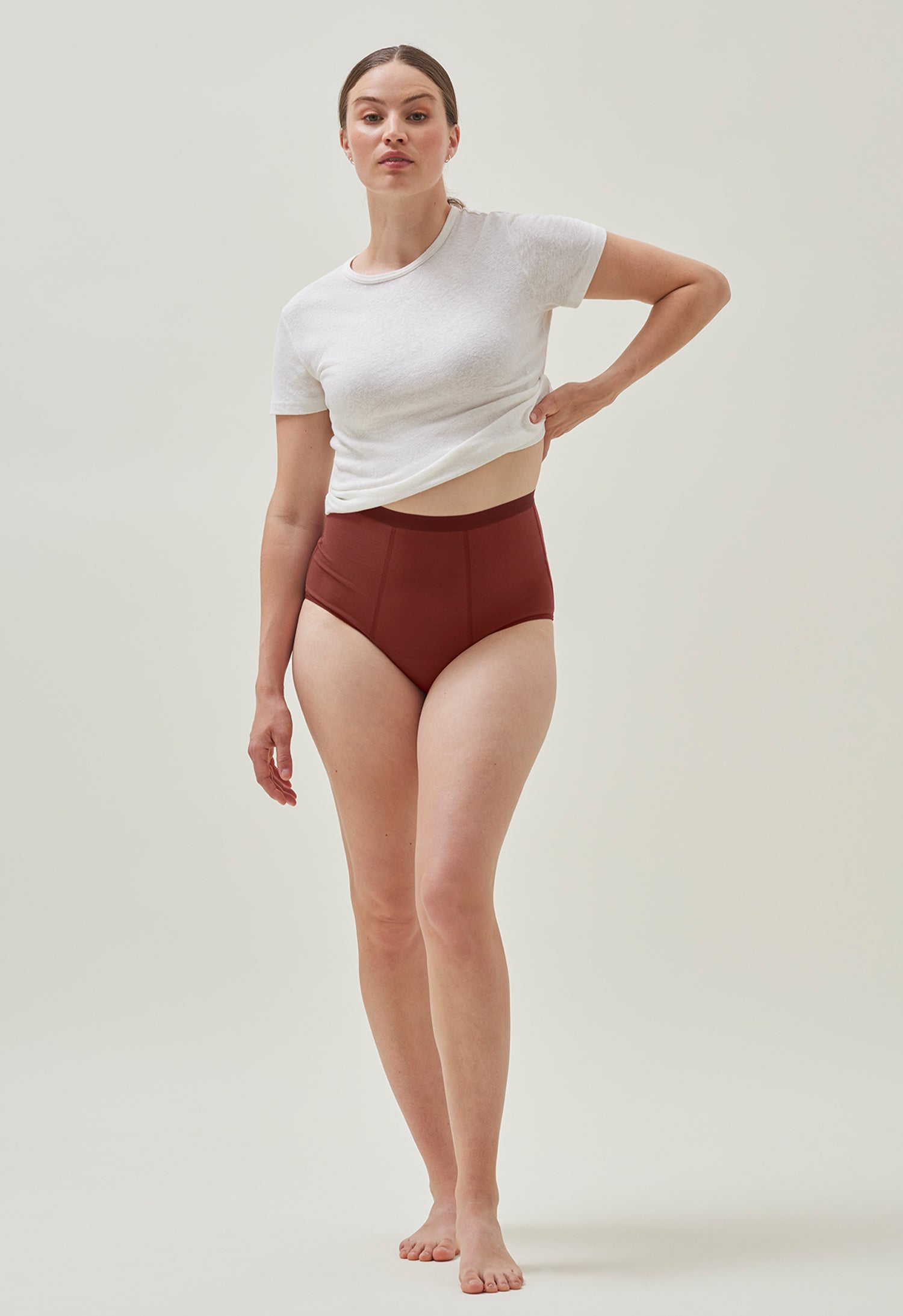 Culotte menstruelle taille haute, flux léger, bordeaux rouille