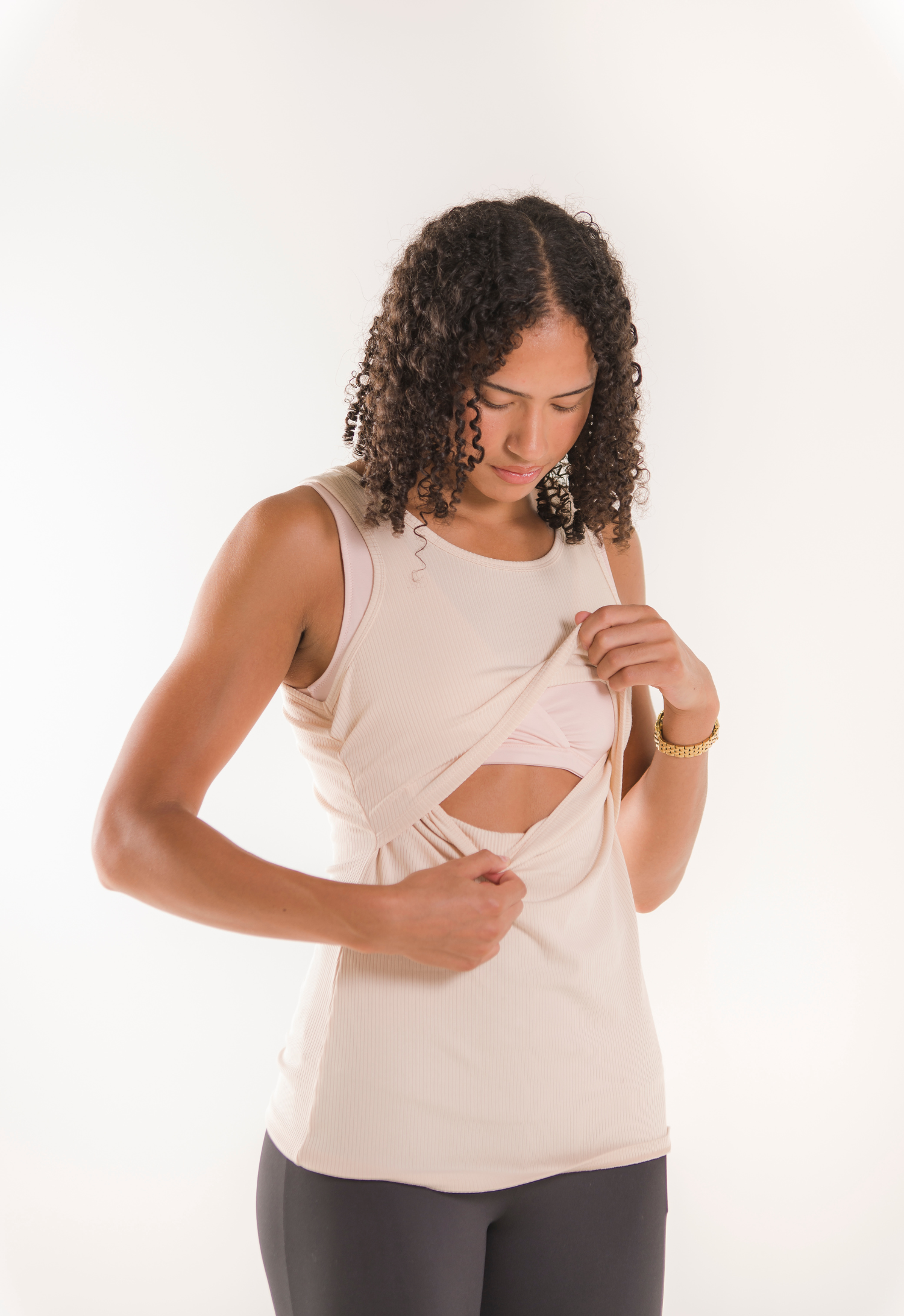 Débardeur d'allaitement côtelé - Beige doux