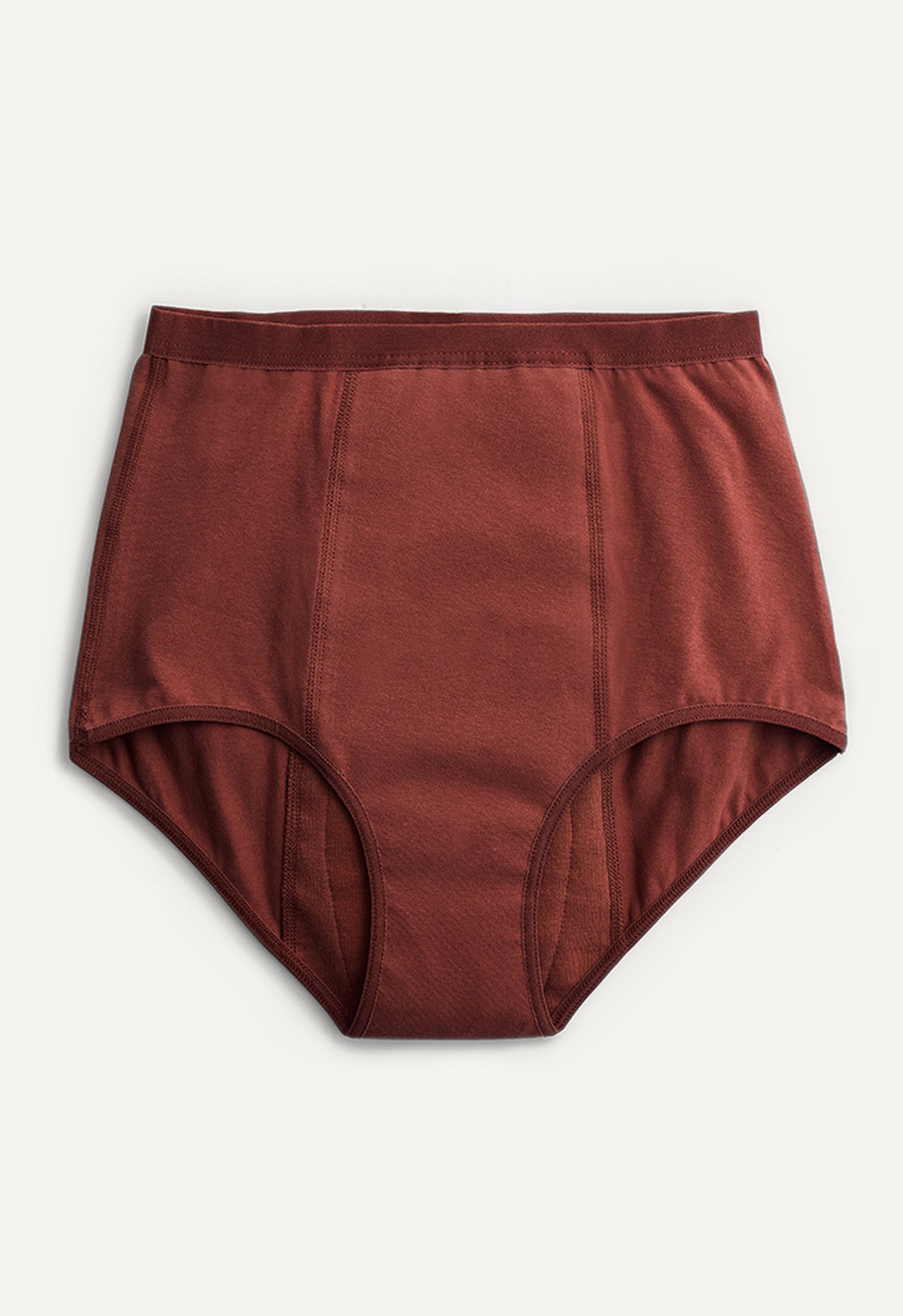 Culotte menstruelle taille haute, flux abondant, bordeaux rouille