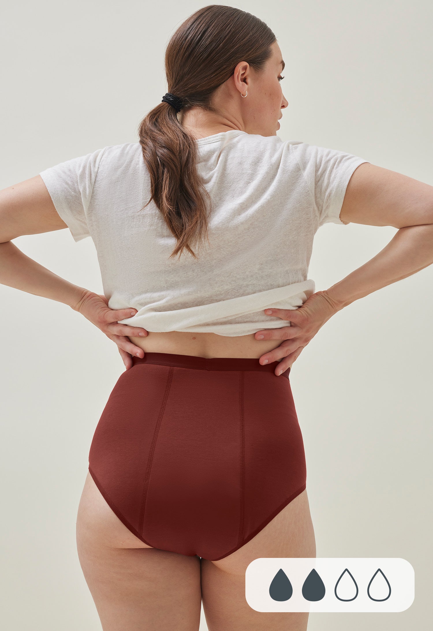 Culotte menstruelle taille haute, flux léger, bordeaux rouille
