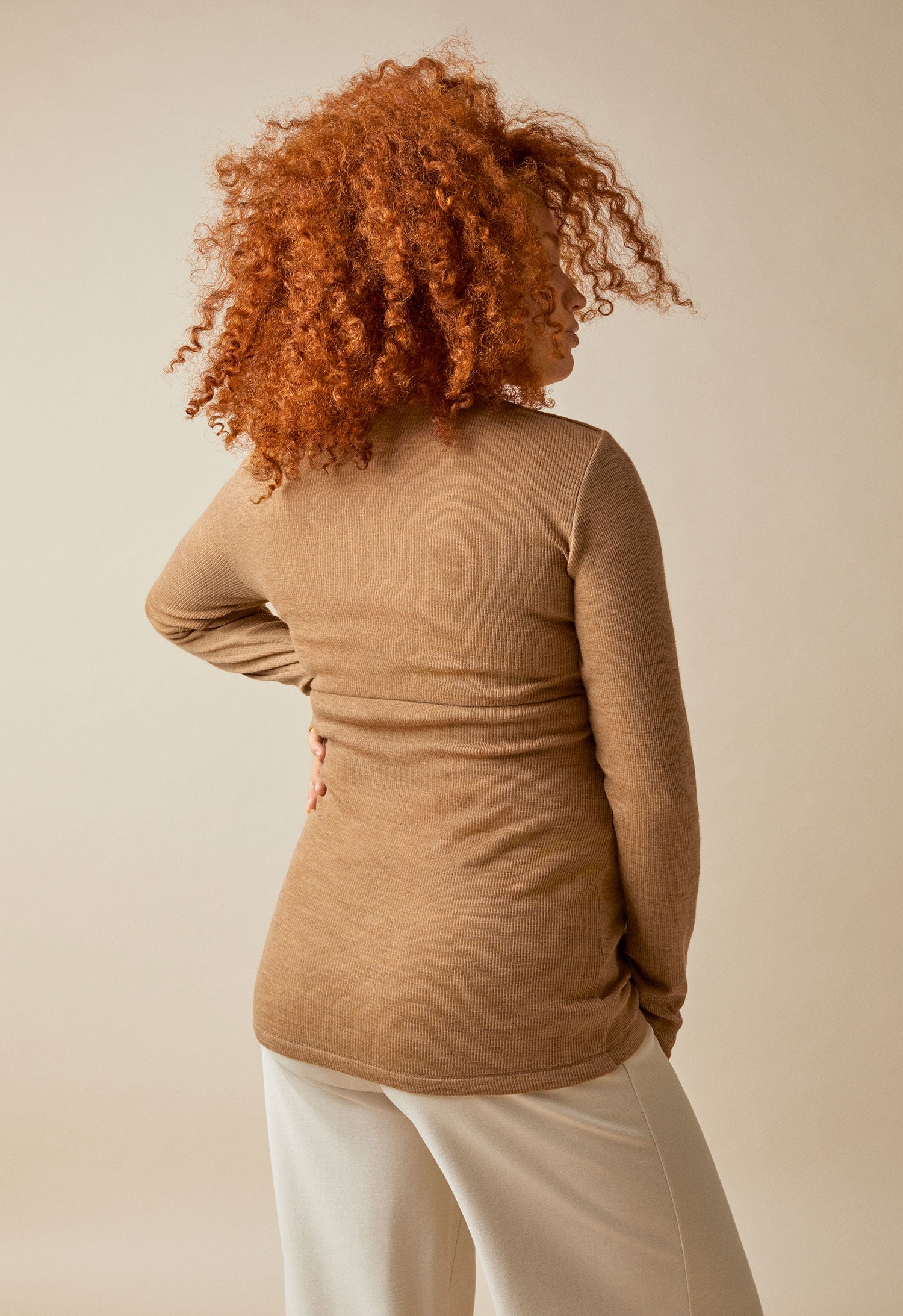 Top côtelé en laine mérinos - brun chiné