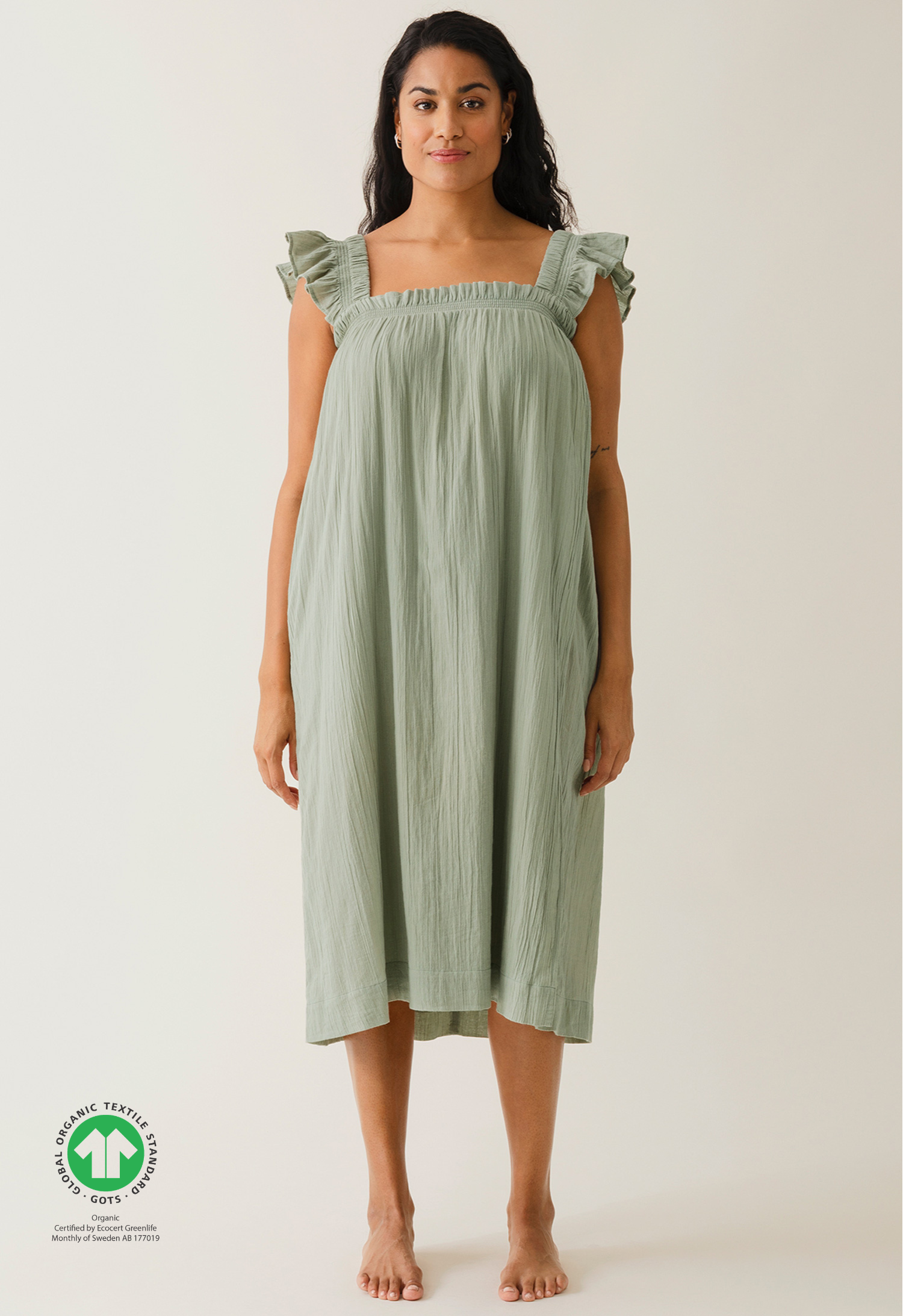 Robe de maternité bohème à smocks - Thé vert