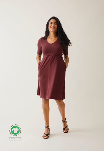 Robe d'allaitement cintrée à manches courtes - Rouge foncé