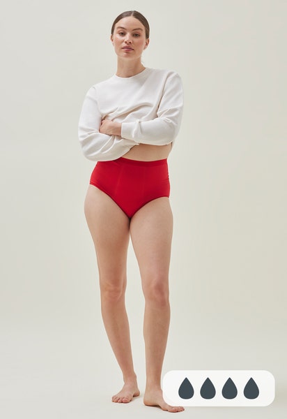 Culotte menstruelle - Taille haute - Flux abondant - Rouge