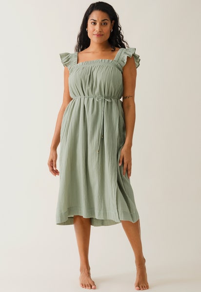 Robe de maternité bohème à smocks - Thé vert
