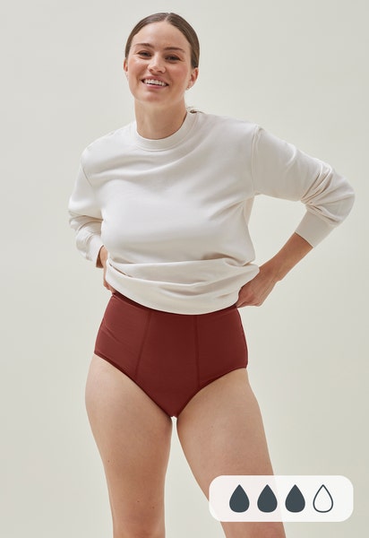 Culotte menstruelle taille haute, flux moyen, bordeaux rouille