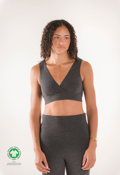 Soutien-gorge d'allaitement en laine mérinos - gris foncé chiné