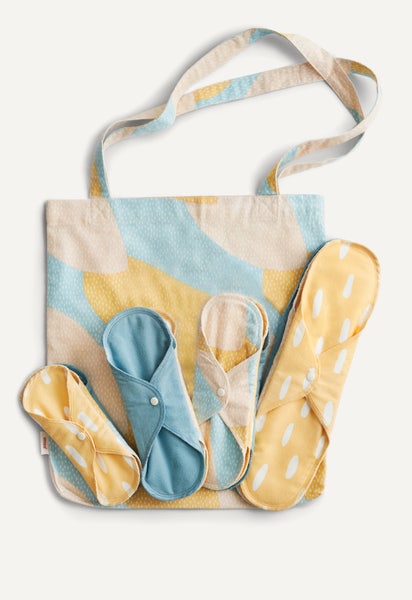 Kit de démarrage — serviettes hygiéniques, bleues mouchetées