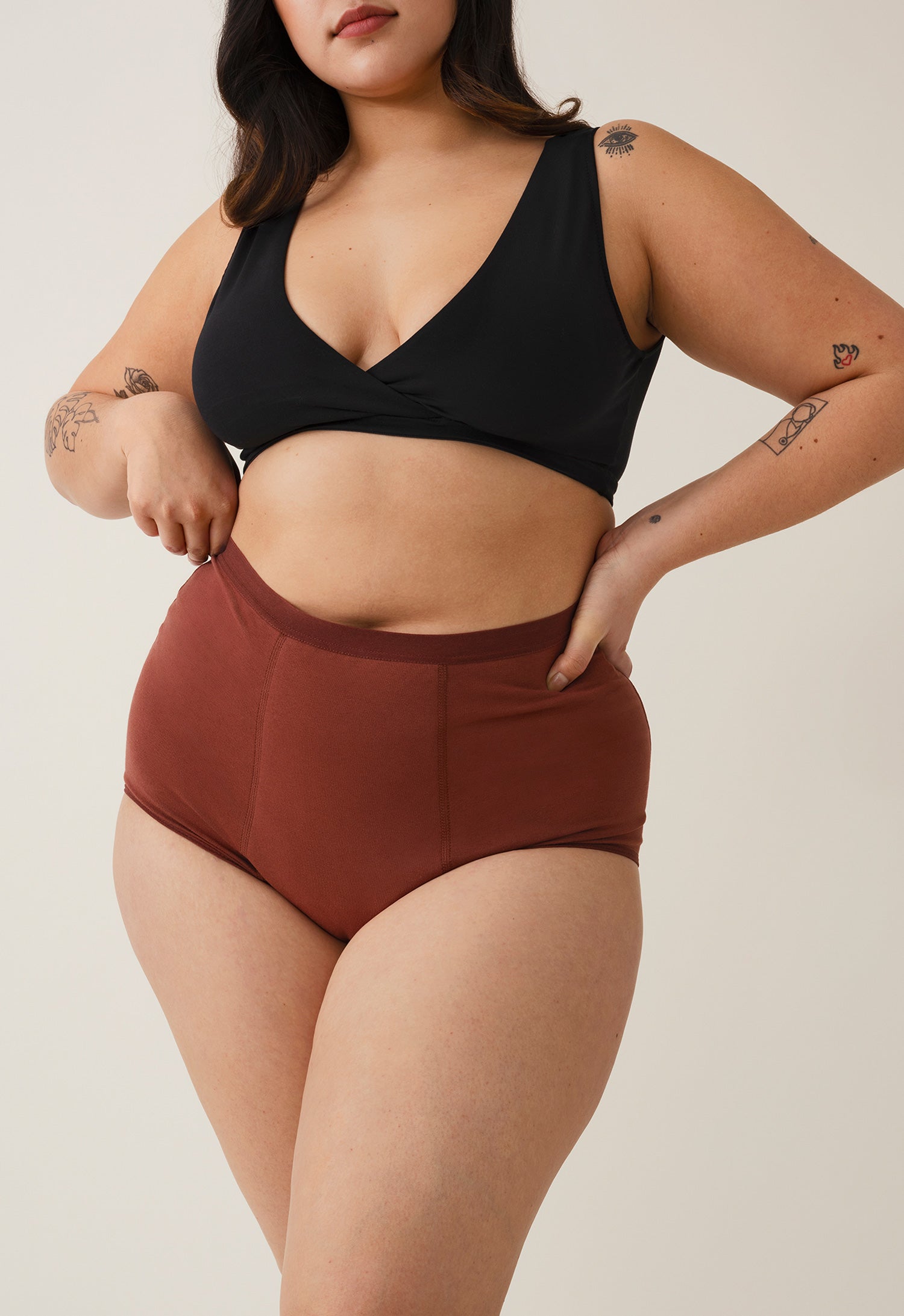 Culotte menstruelle taille haute, flux abondant, bordeaux rouille