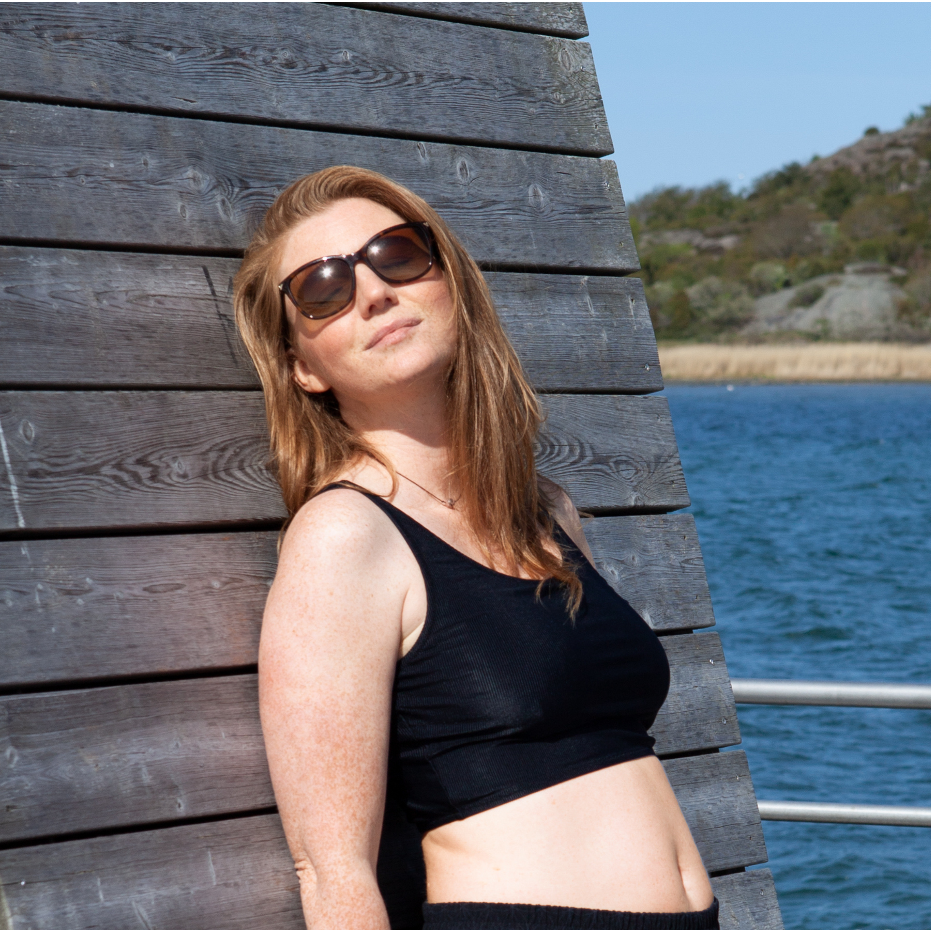 Top de bain court côtelé - noir