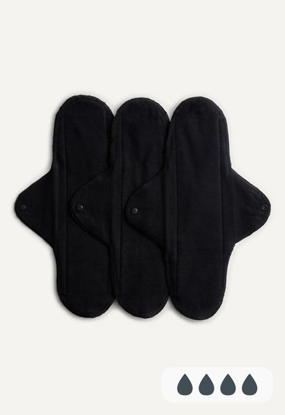 Serviettes hygiéniques Classique, pour la nuit, noires, lot de 3