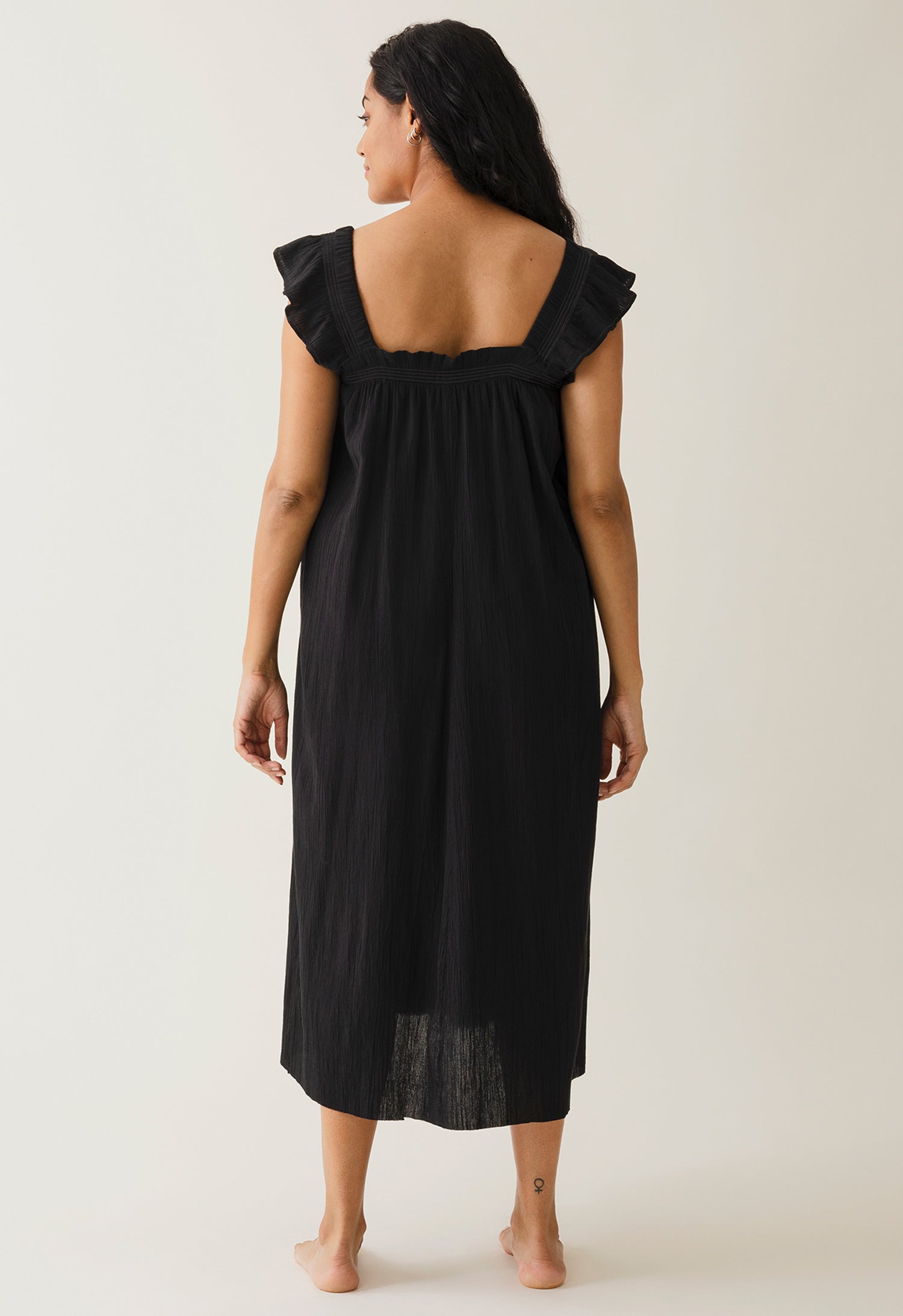 Robe de maternité bohème à smocks - Noire