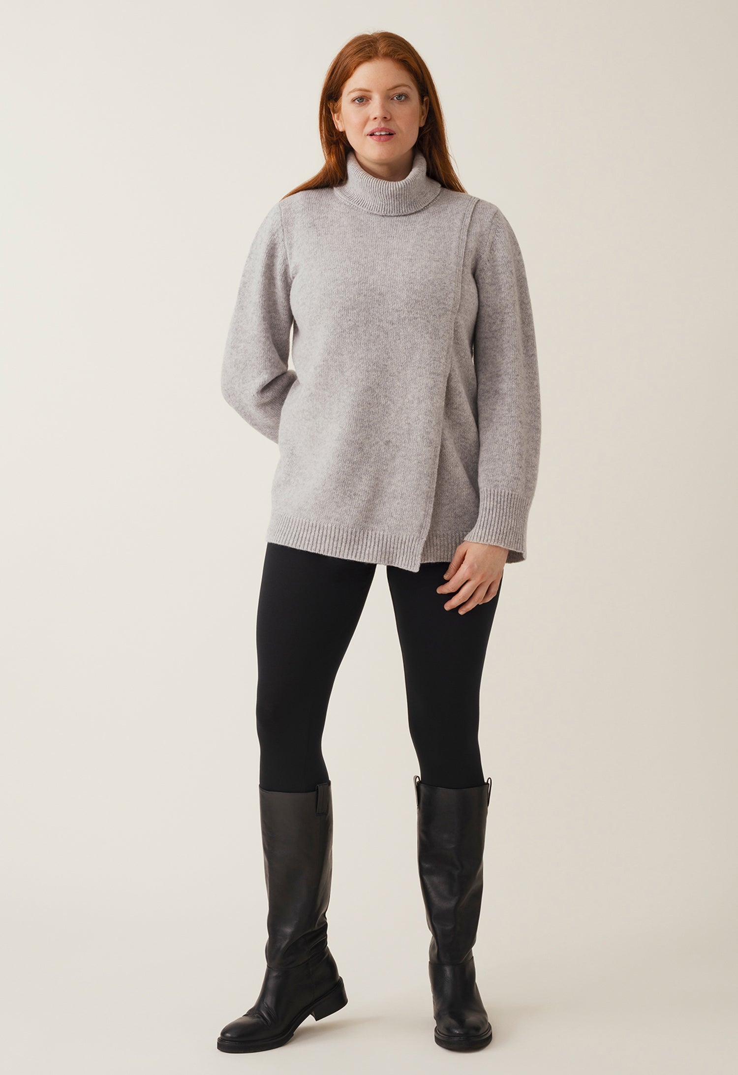 Tunique d'allaitement en maille - Gris clair chiné