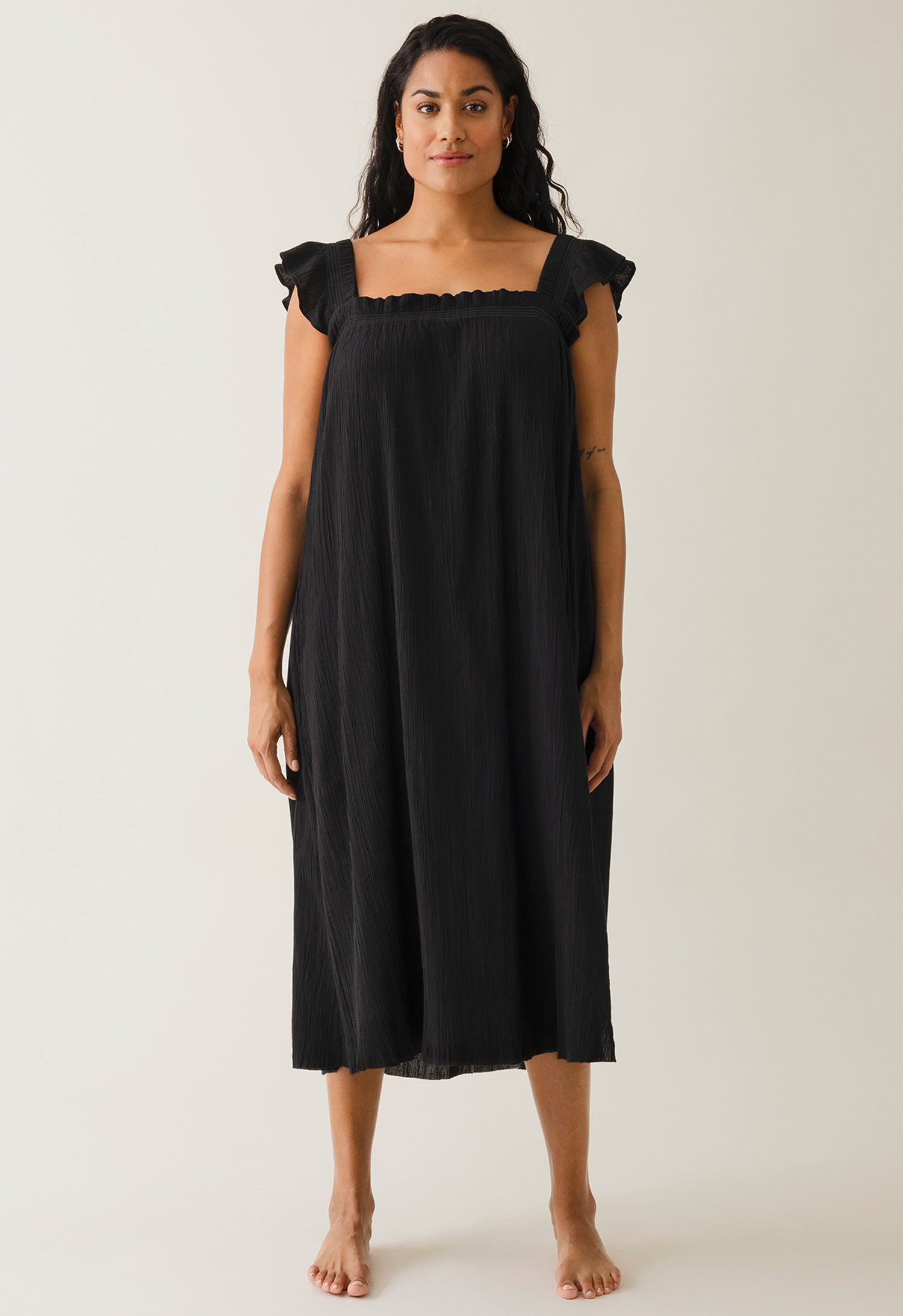 Robe de maternité bohème à smocks - Noire