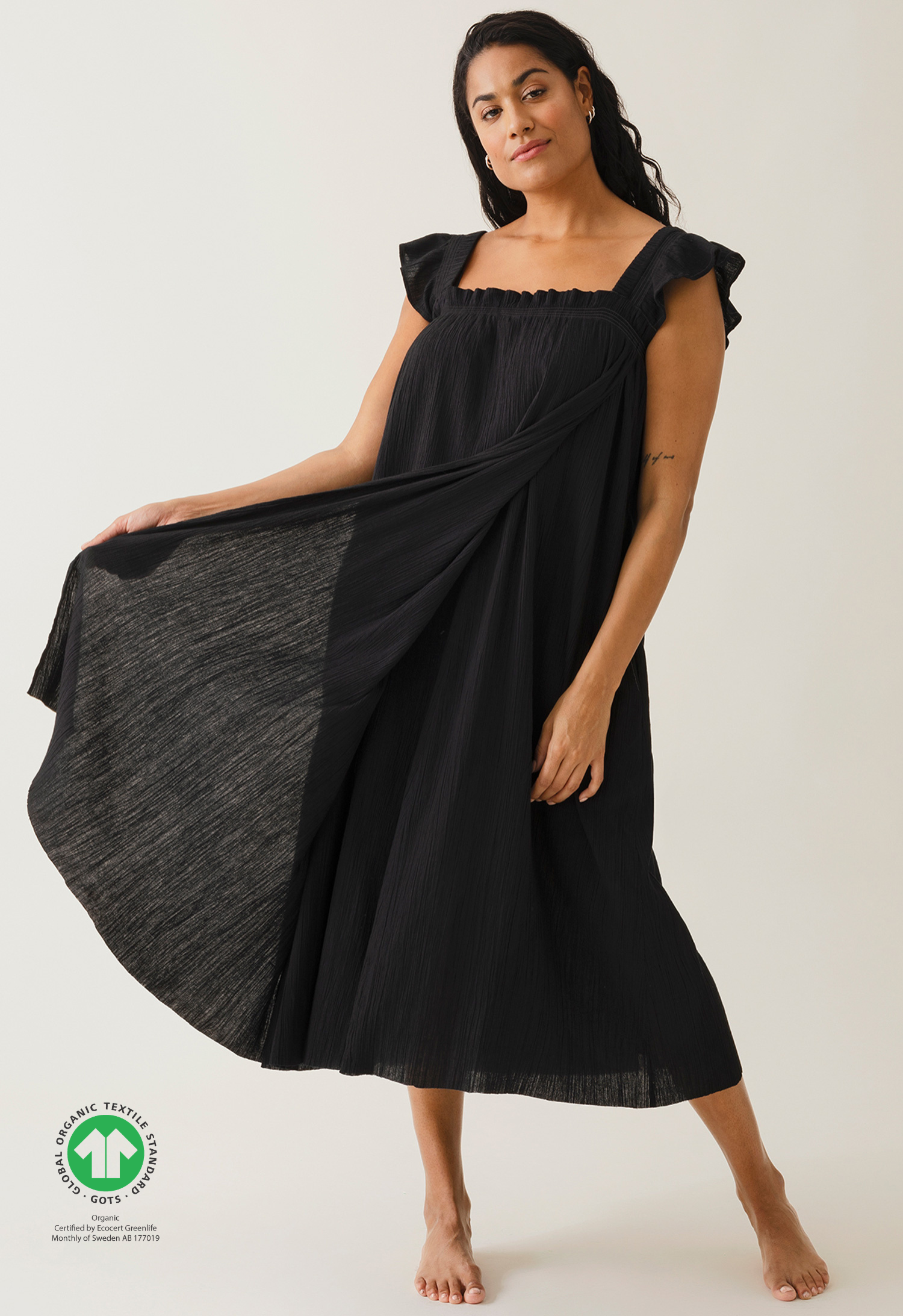 Robe de maternité bohème à smocks - Noire