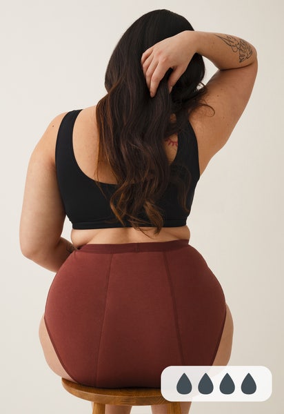 Culotte menstruelle taille haute, flux abondant, bordeaux rouille