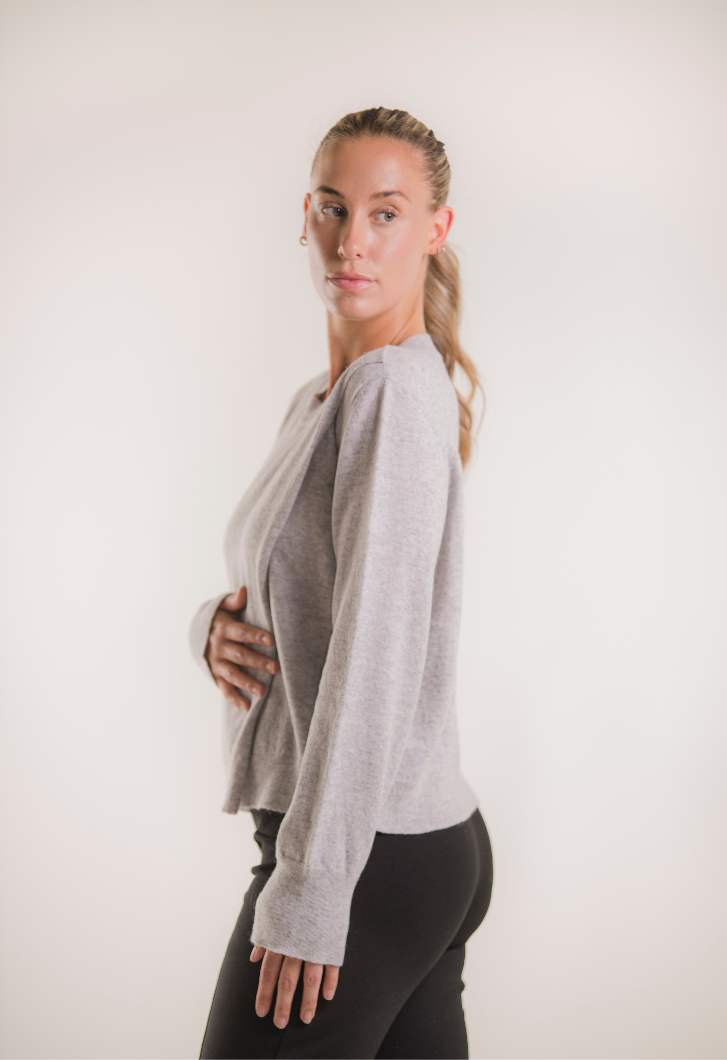Pull d'allaitement tricoté - Mélange gris clair