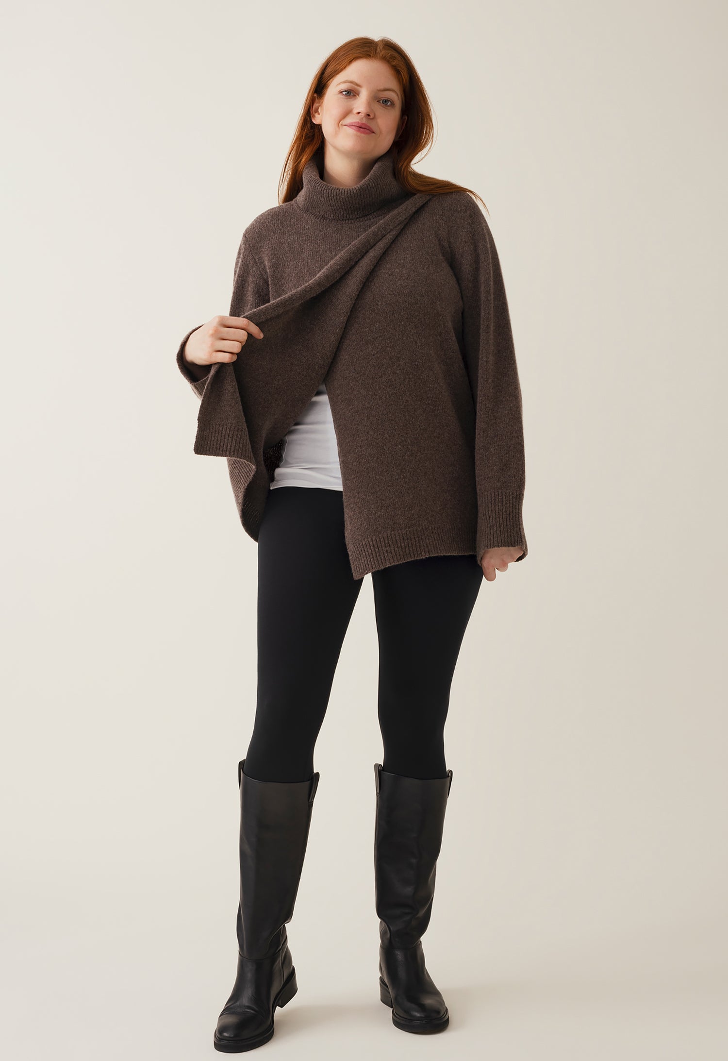 Tunique d'allaitement en maille - Mélange brun-gris