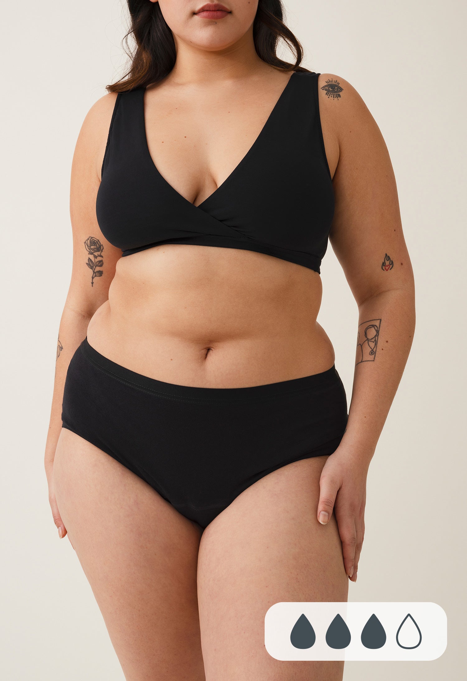 Culotte menstruelle hipster, flux moyen, noir