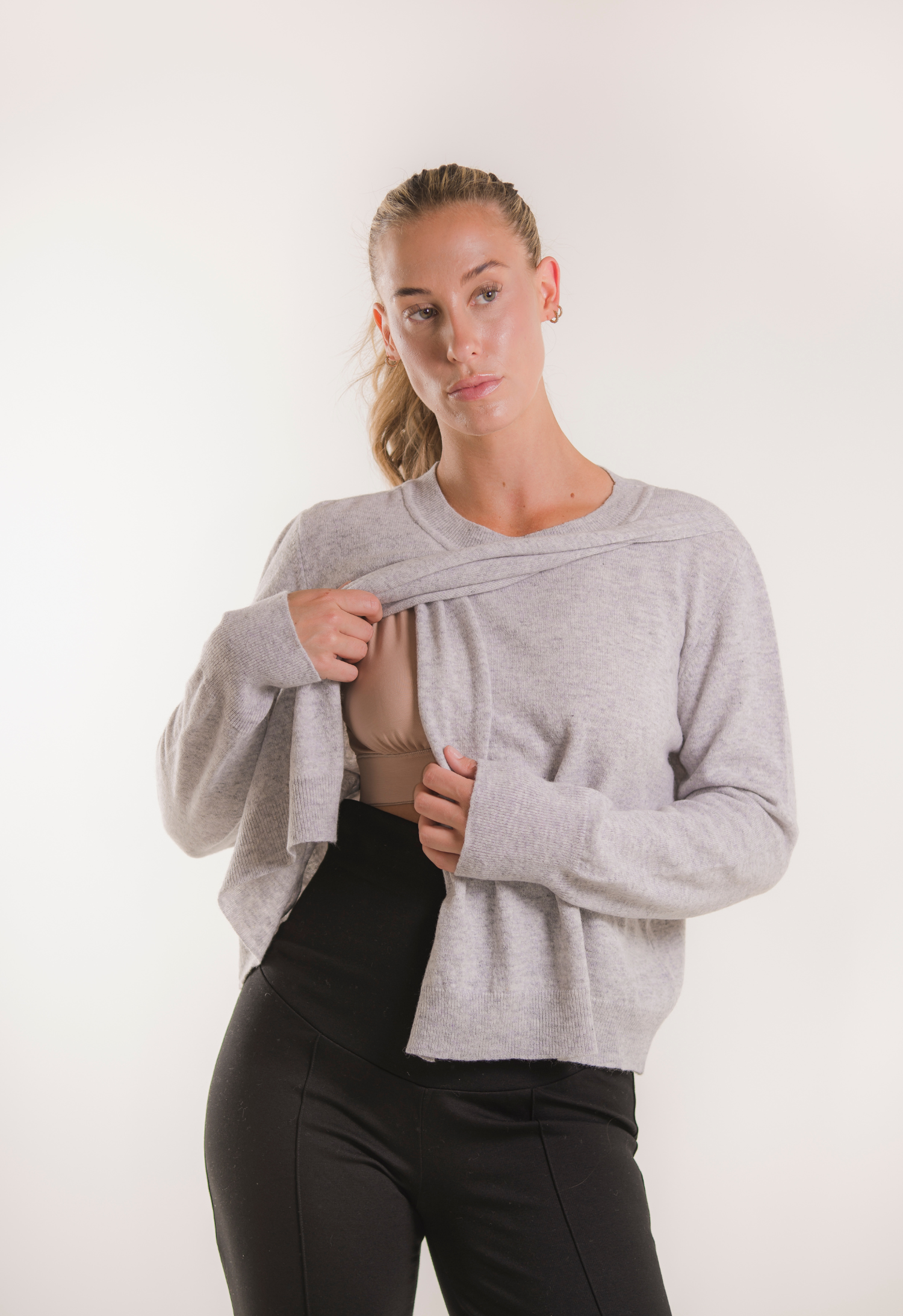 Pull d'allaitement tricoté - Mélange gris clair