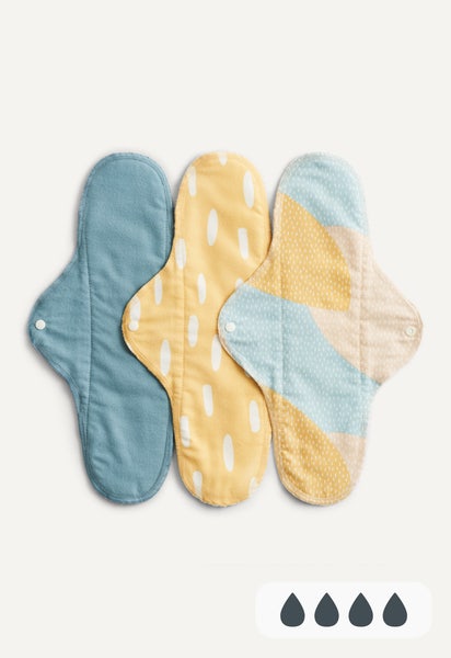 Serviettes hygiéniques Classique, pour la nuit, à motif bleu, lot de 3