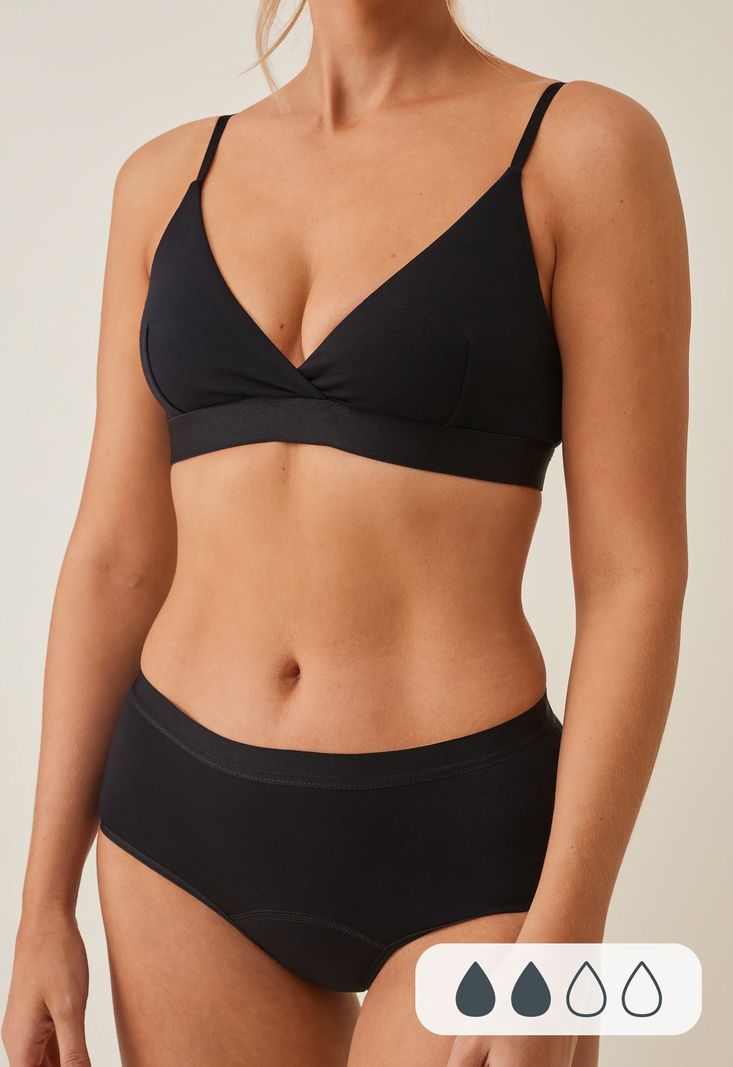 Culotte menstruelle hipster, flux léger, noir