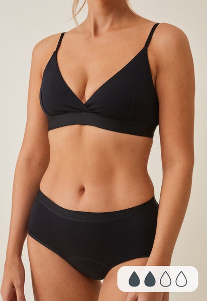 Culotte menstruelle hipster, flux léger, noir