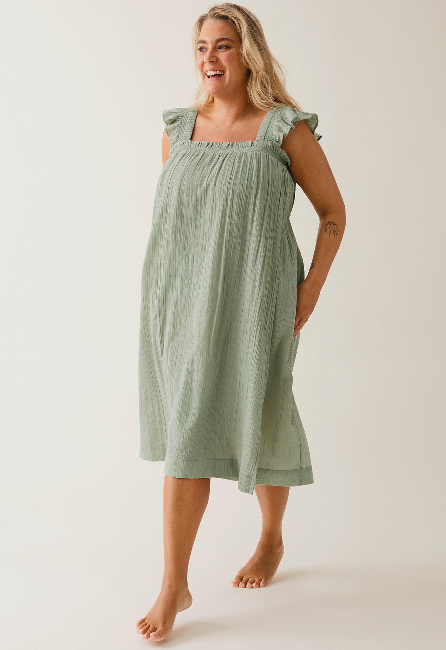 Robe de maternité bohème à smocks - Thé vert