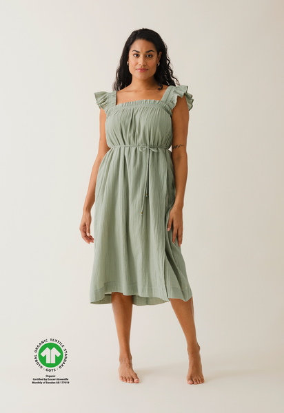 Robe de maternité bohème à smocks - Thé vert